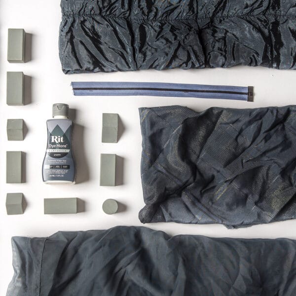 Materialen geverfd met Rit DyeMore Graphite textielkleurstof