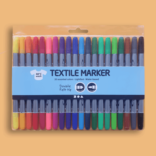 Textielstiften set van 20 primaire kleuren Creotime dubbele punt