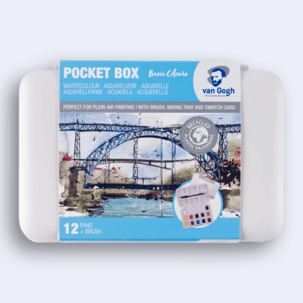 Van Gogh Aquarelverf set Basis Kleuren - 12 kleuren in halve napjes met penseel