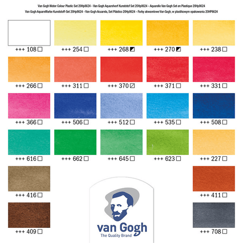 Van Gogh Aquarelverf Set in kunststof box - 24 kleuren in halve napjes met penseel - Afbeelding 5