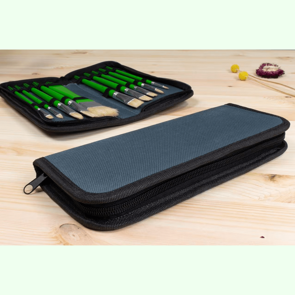 Kangaro Pig Hair Oil Brush Set - 10 Pieces with Canvas Organizer - Image 2