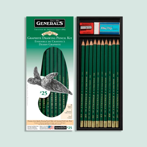 General's Kimberly Grafiet Tekenpotloden Set (12-delig) met 10 hardheden, gum en puntenslijper