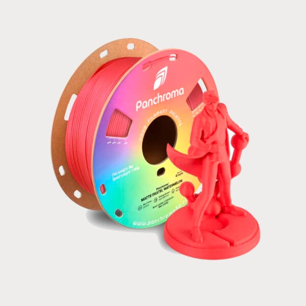 Polymaker Panchroma Matte PLA Pastel Watermelon. 3D Filament op kartonnen spoel met 3D-geprint voorbeeld.