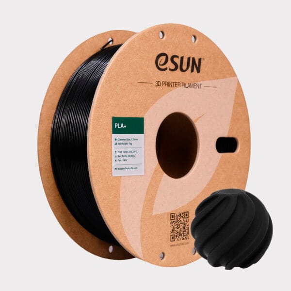 eSun PLA+ filament Black on cardboard spool.