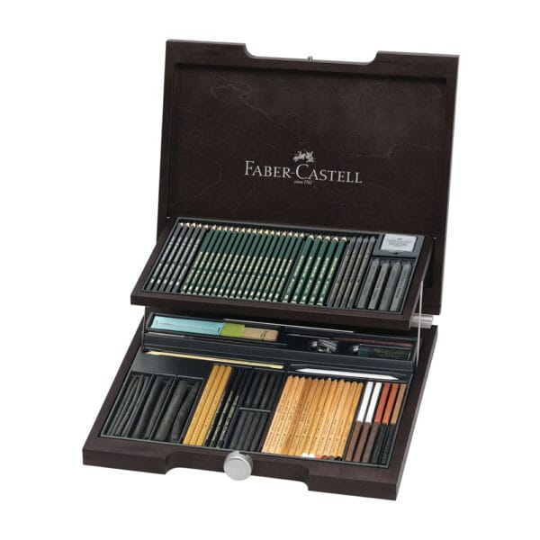 Faber-Castell Pitt Monochrome set 86-delig in luxe houten koffer met uitschuifbare lade - 3DF-112971 - FC-112971