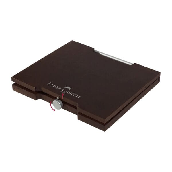 Gesloten wengé-gebeitste houten koffer van de Faber-Castell Pitt Monochrome 86-delige set – 3DF-112971 – FC-112971