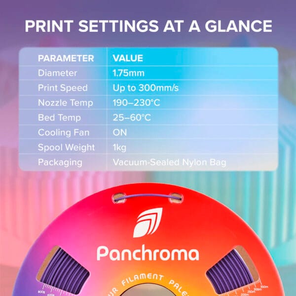 Printinstellingen voor Panchroma Matte PLA filament