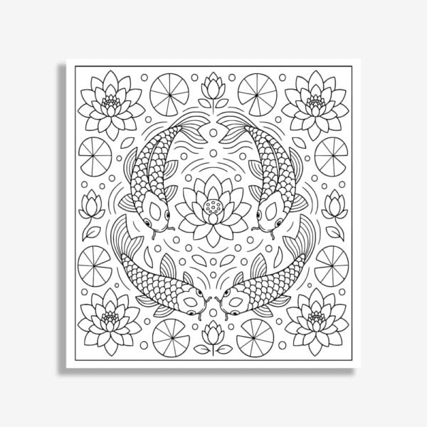 Mindful kleurboek voor volwassenen kleurplaat voorbeeld vissen